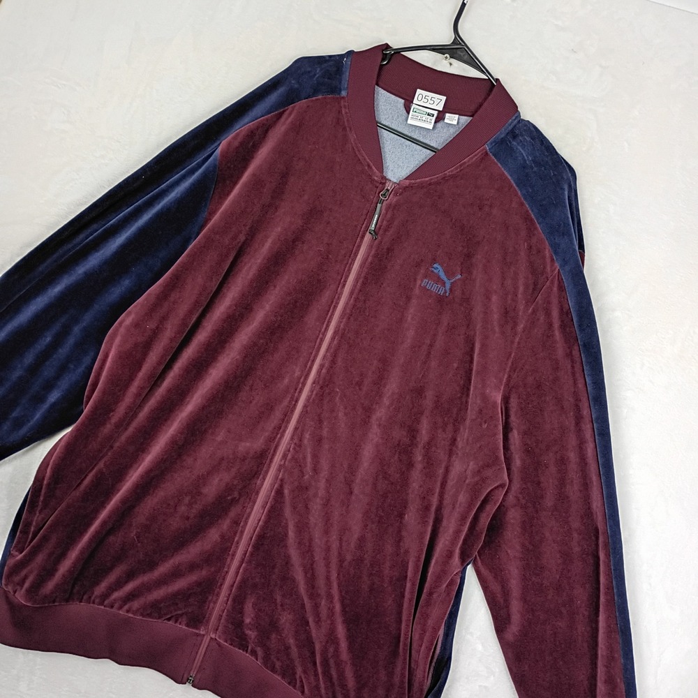Puma Velour Track Jacket Mens 4XL Burgundy Navy Blue Full Zip Retro Y2K 90s